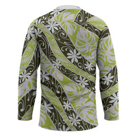 Olive Tahiti Tiare Monstera Hockey Jersey Polynesian Pattern Curve Style LT01 - Polynesian Pride