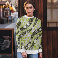 Olive Tahiti Tiare Monstera Ugly Christmas Sweater Polynesian Pattern Curve Style - Polynesian Pride