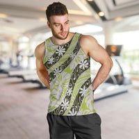 Olive Tahiti Tiare Monstera Men Tank Top Polynesian Pattern Curve Style - Polynesian Pride