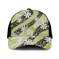 Olive Tahiti Tiare Monstera Mesh Trucker Cap Polynesian Pattern Curve Style LT01 One Size Black Olive - Polynesian Pride