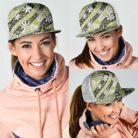 Olive Tahiti Tiare Monstera Mesh Trucker Cap Polynesian Pattern Curve Style LT01 - Polynesian Pride