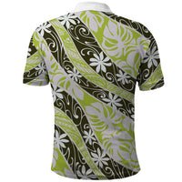 Olive Tahiti Tiare Monstera Polo Shirt Polynesian Pattern Curve Style - Polynesian Pride