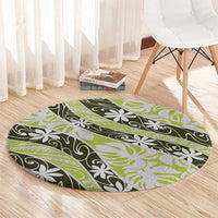 Olive Tahiti Tiare Monstera Round Carpet Polynesian Pattern Curve Style LT01 - Polynesian Pride