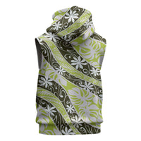 Olive Tahiti Tiare Monstera Sleeveless Hoodie Polynesian Pattern Curve Style LT01 - Polynesian Pride