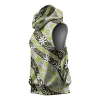 Olive Tahiti Tiare Monstera Sleeveless Hoodie Polynesian Pattern Curve Style LT01 - Polynesian Pride