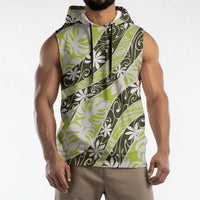 Olive Tahiti Tiare Monstera Sleeveless Hoodie Polynesian Pattern Curve Style LT01 - Polynesian Pride