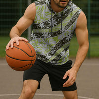Olive Tahiti Tiare Monstera Sleeveless Hoodie Polynesian Pattern Curve Style LT01 - Polynesian Pride