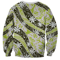 Olive Tahiti Tiare Monstera Sweatshirt Polynesian Pattern Curve Style LT01 - Polynesian Pride