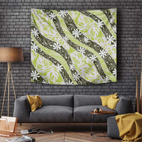 Olive Tahiti Tiare Monstera Tapestry Polynesian Pattern Curve Style LT01 Olive - Polynesian Pride