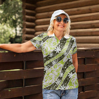 Olive Tahiti Tiare Monstera Women Polo Shirt Polynesian Pattern Curve Style - Polynesian Pride