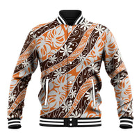 Puatou Tahiti Tiare Monstera Baseball Jacket Polynesian Pattern Curve Style LT01 Unisex Orange - Polynesian Pride