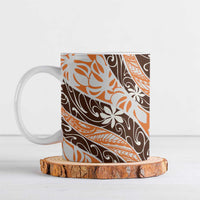 Puatou Tahiti Tiare Monstera Ceramic Mug Polynesian Pattern Curve Style - Polynesian Pride
