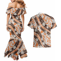 Puatou Tahiti Tiare Monstera Couples Matching Mermaid Dress and Hawaiian Shirt Polynesian Pattern Curve Style LT01 - Polynesian Pride