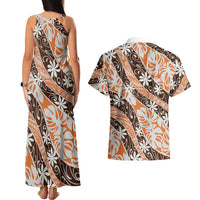 Puatou Tahiti Tiare Monstera Couples Matching Tank Maxi Dress and Hawaiian Shirt Polynesian Pattern Curve Style LT01 - Polynesian Pride