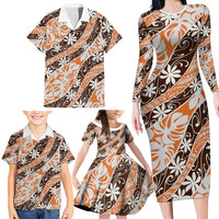 Puatou Tahiti Tiare Monstera Family Matching Long Sleeve Bodycon Dress and Hawaiian Shirt Polynesian Pattern Curve Style - Polynesian Pride