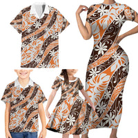 Puatou Tahiti Tiare Monstera Family Matching Short Sleeve Bodycon Dress and Hawaiian Shirt Polynesian Pattern Curve Style LT01 - Polynesian Pride