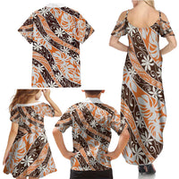 Puatou Tahiti Tiare Monstera Family Matching Summer Maxi Dress and Hawaiian Shirt Polynesian Pattern Curve Style - Polynesian Pride