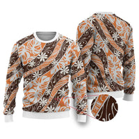Puatou Tahiti Tiare Monstera Ugly Christmas Sweater Polynesian Pattern Curve Style - Polynesian Pride