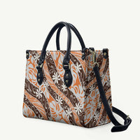 Puatou Tahiti Tiare Monstera Leather Bag Polynesian Pattern Curve Style - Polynesian Pride