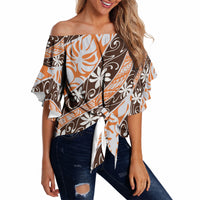 Puatou Tahiti Tiare Monstera Off Shoulder Wrap Waist Top Polynesian Pattern Curve Style LT01 - Polynesian Pride