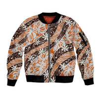 Puatou Tahiti Tiare Monstera Sleeve Zip Bomber Jacket Polynesian Pattern Curve Style LT01 Unisex Orange - Polynesian Pride