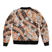 Puatou Tahiti Tiare Monstera Sleeve Zip Bomber Jacket Polynesian Pattern Curve Style LT01 - Polynesian Pride