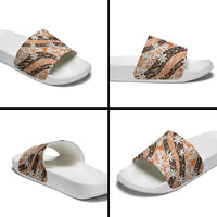 Puatou Tahiti Tiare Monstera Slide Sandals Polynesian Pattern Curve Style - Polynesian Pride