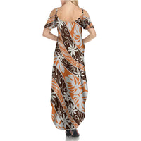 Puatou Tahiti Tiare Monstera Summer Maxi Dress Polynesian Pattern Curve Style LT01 - Polynesian Pride