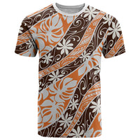 Puatou Tahiti Tiare Monstera T Shirt Polynesian Pattern Curve Style LT01 Orange - Polynesian Pride