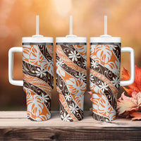 Puatou Tahiti Tiare Monstera Tumbler With Handle Polynesian Pattern Curve Style - Polynesian Pride