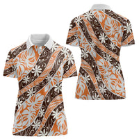 Puatou Tahiti Tiare Monstera Women Polo Shirt Polynesian Pattern Curve Style - Polynesian Pride