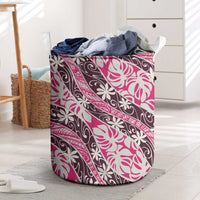 Tarona Tahiti Tiare Monstera Laundry Basket Polynesian Pattern Curve Style LT01 Pink - Polynesian Pride