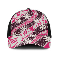Tarona Tahiti Tiare Monstera Baseball Net Cap Polynesian Pattern Curve Style LT01 One Size Black Pink - Polynesian Pride