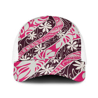 Tarona Tahiti Tiare Monstera Baseball Net Cap Polynesian Pattern Curve Style LT01 One Size White Pink - Polynesian Pride