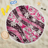 Tarona Tahiti Tiare Monstera Beach Blanket Polynesian Pattern Curve Style LT01 One Size 150cm Pink - Polynesian Pride