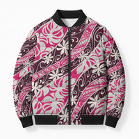 Tarona Tahiti Tiare Monstera Bomber Puffer Jacket Polynesian Pattern Curve Style LT01 Unisex Pink - Polynesian Pride