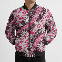 Tarona Tahiti Tiare Monstera Bomber Puffer Jacket Polynesian Pattern Curve Style LT01 - Polynesian Pride