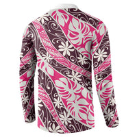 Tarona Tahiti Tiare Monstera Button Sweatshirt Polynesian Pattern Curve Style LT01 - Polynesian Pride