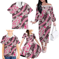 Tarona Tahiti Tiare Monstera Family Matching Off The Shoulder Long Sleeve Dress and Hawaiian Shirt Polynesian Pattern Curve Style - Polynesian Pride