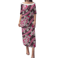 Tarona Tahiti Tiare Monstera Family Matching Puletasi and Hawaiian Shirt Polynesian Pattern Curve Style LT01 Mom's Dress Pink - Polynesian Pride