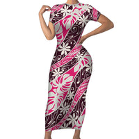 Tarona Tahiti Tiare Monstera Family Matching Short Sleeve Bodycon Dress and Hawaiian Shirt Polynesian Pattern Curve Style - Polynesian Pride