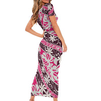 Tarona Tahiti Tiare Monstera Family Matching Short Sleeve Bodycon Dress and Hawaiian Shirt Polynesian Pattern Curve Style - Polynesian Pride