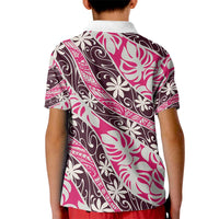 Tarona Tahiti Tiare Monstera Kid Polo Shirt Polynesian Pattern Curve Style - Polynesian Pride
