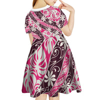 Tarona Tahiti Tiare Monstera Kid Short Sleeve Dress Polynesian Pattern Curve Style - Polynesian Pride