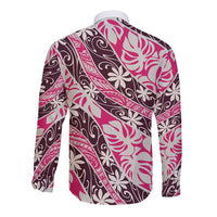 Tarona Tahiti Tiare Monstera Long Sleeve Button Shirt Polynesian Pattern Curve Style LT01 - Polynesian Pride
