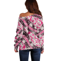 Tarona Tahiti Tiare Monstera Off Shoulder Sweater Polynesian Pattern Curve Style LT01 - Polynesian Pride