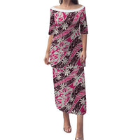 Tarona Tahiti Tiare Monstera Puletasi Polynesian Pattern Curve Style LT01 Long Dress Pink - Polynesian Pride