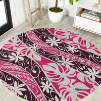 Tarona Tahiti Tiare Monstera Round Carpet Polynesian Pattern Curve Style LT01 Pink - Polynesian Pride
