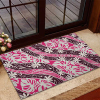 Tarona Tahiti Tiare Monstera Rubber Doormat Polynesian Pattern Curve Style - Polynesian Pride