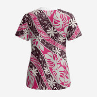 Tarona Tahiti Tiare Monstera Scrub Top Polynesian Pattern Curve Style LT01 - Polynesian Pride
